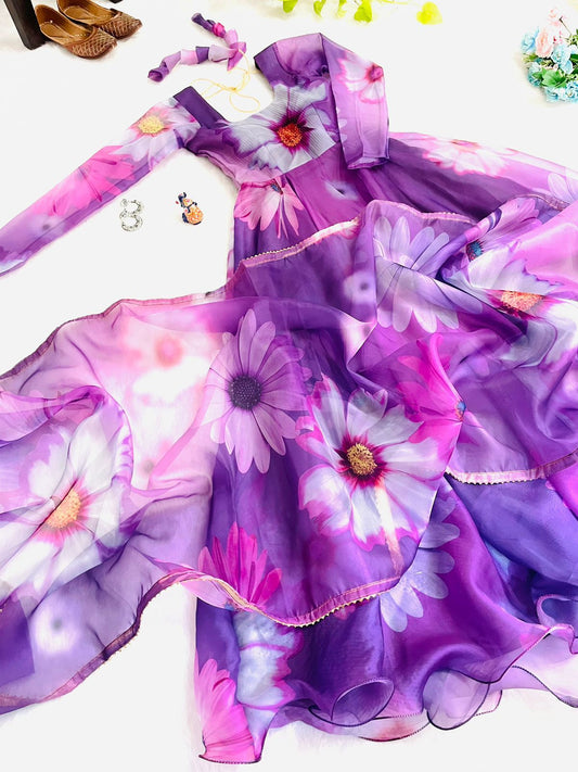 PURPLE SILK ORGANZA GOWN WITH DUPPATA SET