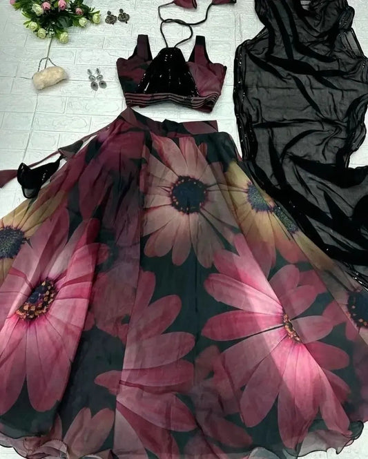 BLACK ORGANZA GOWN WITH DUPPATA SET